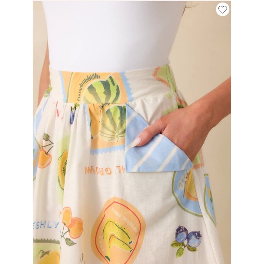 Prosperina Annie Orchard Print Apron Midi Skirt Linen Cotton Size M NWT Rare - Picture 6 of 11